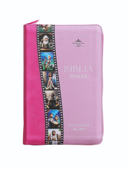 Biblia Letra Grande Héroes con Cierre – Rosa Símil Piel – RVR1960