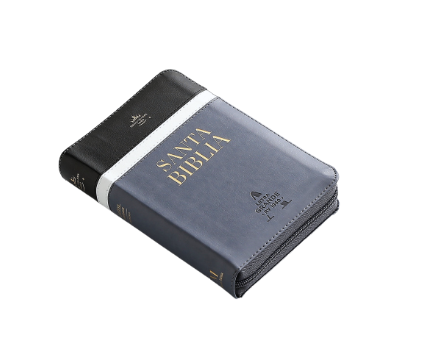 Biblia Letra Grande con Cierre - Tricolor Negro/Blanco/Gris Símil Piel - RVR1960 - Imagen 2