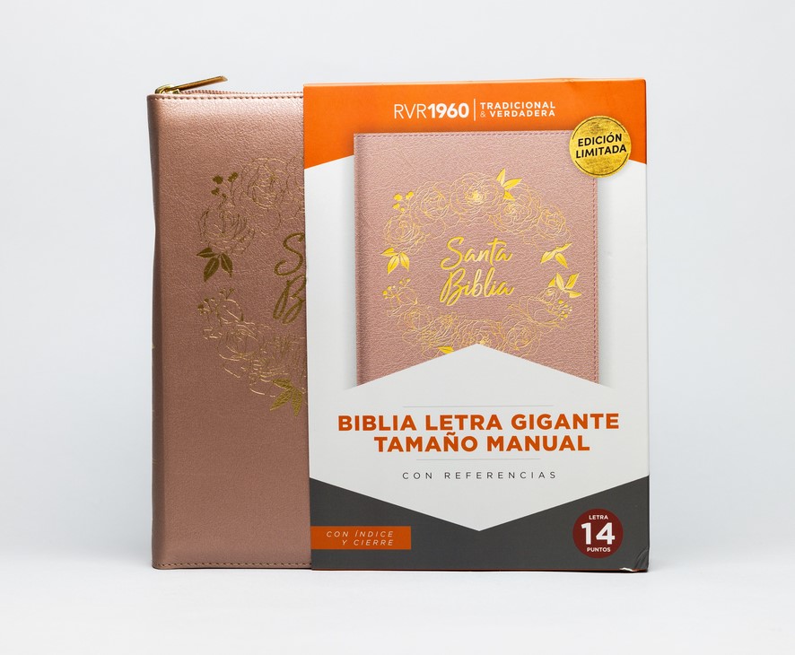 Biblia Tamaño Manual Letra Gigante con Índice y Cierre – Rosa Perla Símil Piel – RVR1960 - Imagen 2