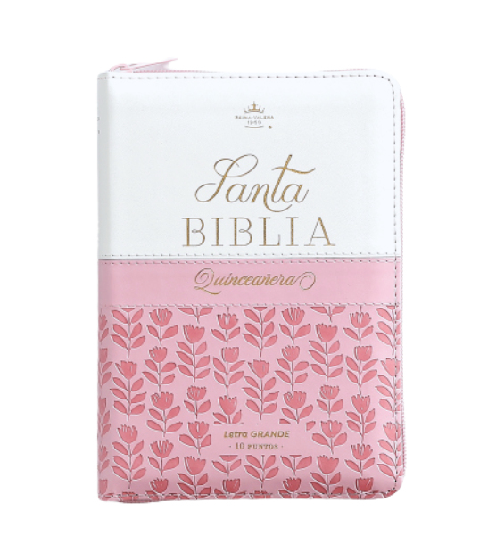 Biblia Quinceañera con Caja de Regalo – Índice y Cierre – Rosa y Blanco Símil Piel – RVR1960 - Imagen 2