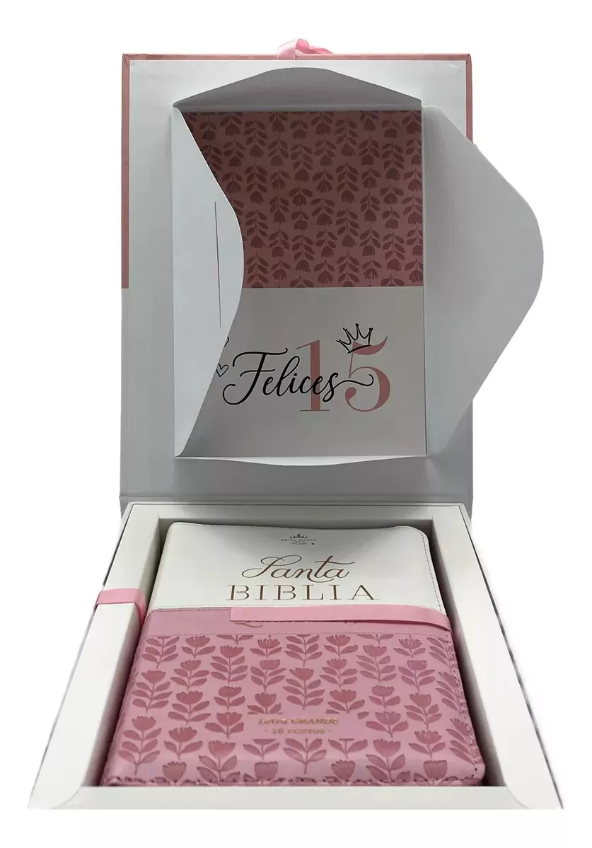 Biblia Quinceañera con Caja de Regalo – Índice y Cierre – Rosa y Blanco Símil Piel – RVR1960 - Imagen 3
