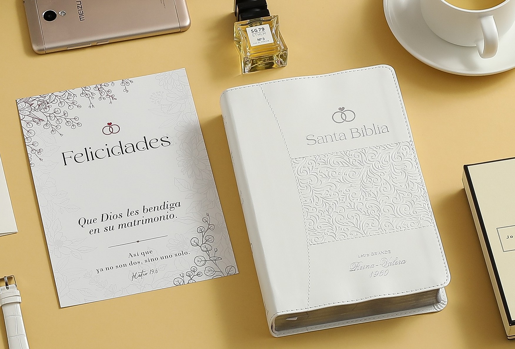 Biblia de Boda con Índice y Canto Plateado – Blanco Símil Piel – RVR1960 - Imagen 6