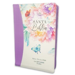 Biblia Letra Súper Gigante (19pts) – Jardín Lila con Cierre e Índice/Canto Pintado – RVR1960