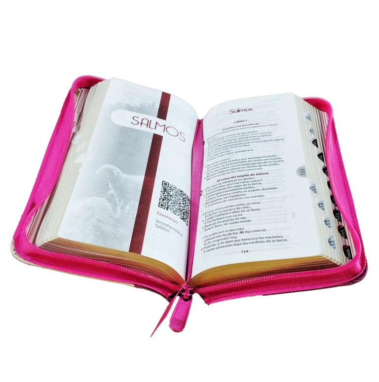 Biblia Tipo Cartera con Índice RVR 1960 Color Magenta Beige Canto Dorado con Ayudas y Códigos QR - Imagen 3