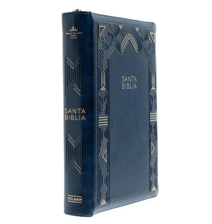 Biblia Tamaño Manual Letra Gigante con Índice y Cierre – Azul Símil Piel – RVR1960