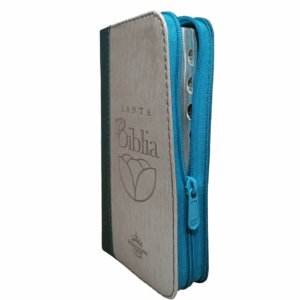Biblia Tipo Cartera con Índice RVR 1960 Color Azul Beige Canto Dorado con Ayudas y Códigos QR