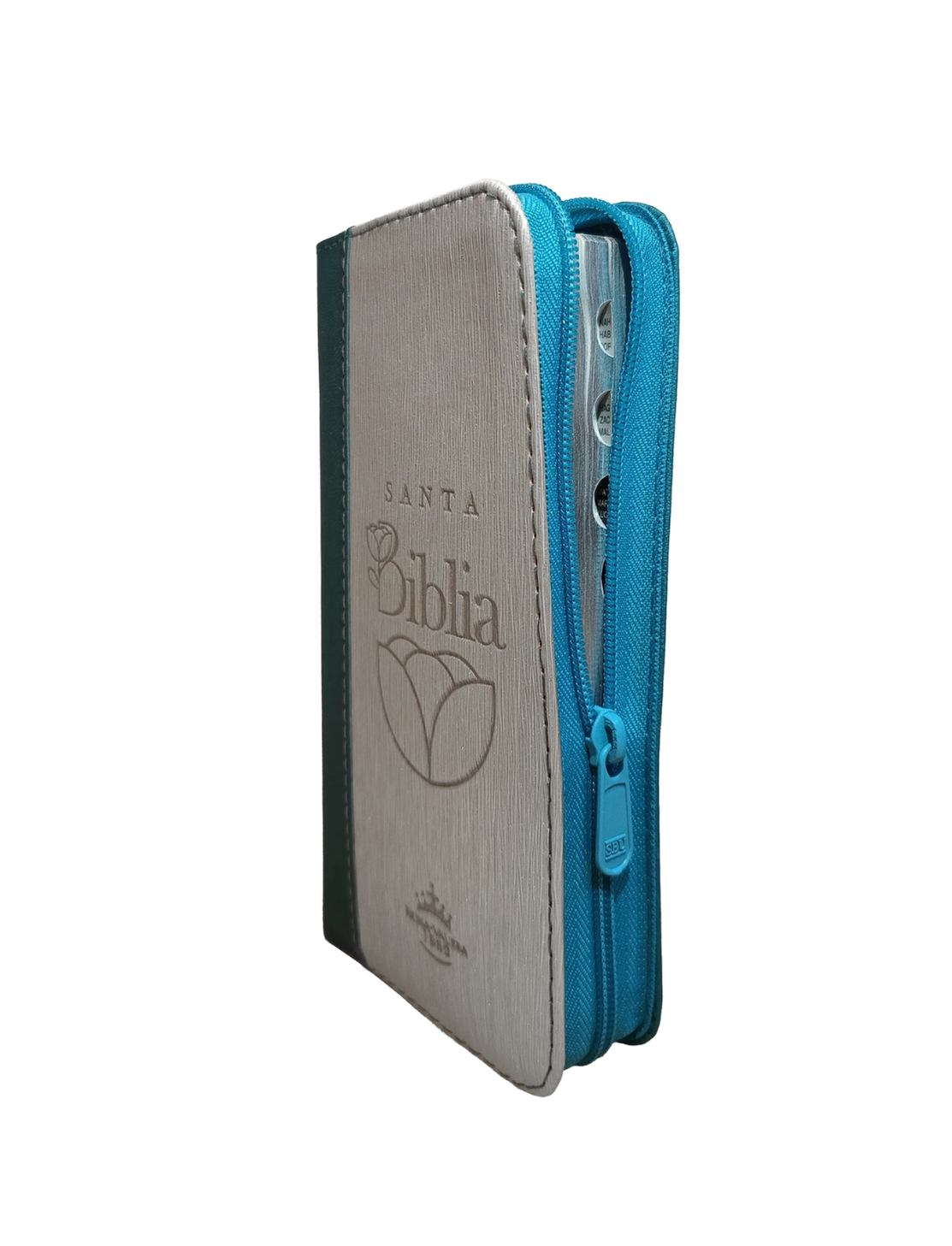 Biblia Tipo Cartera con Índice RVR 1960 Color Azul Beige Canto Dorado con Ayudas y Códigos QR