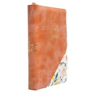 Biblia Tamaño Manual Letra Grande con Índice y Cierre - Coral Floral Símil Piel - RVR1960
