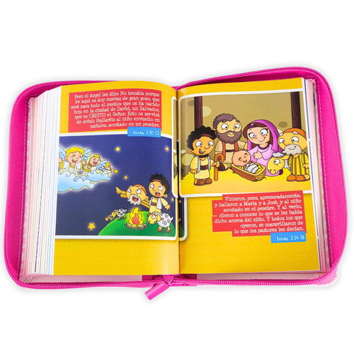 Biblia Mi Gran Viaje Letra Grande Tipo Maletín con Cierre – Rosa/Rayas Símil Piel – RVR1960 - Imagen 2