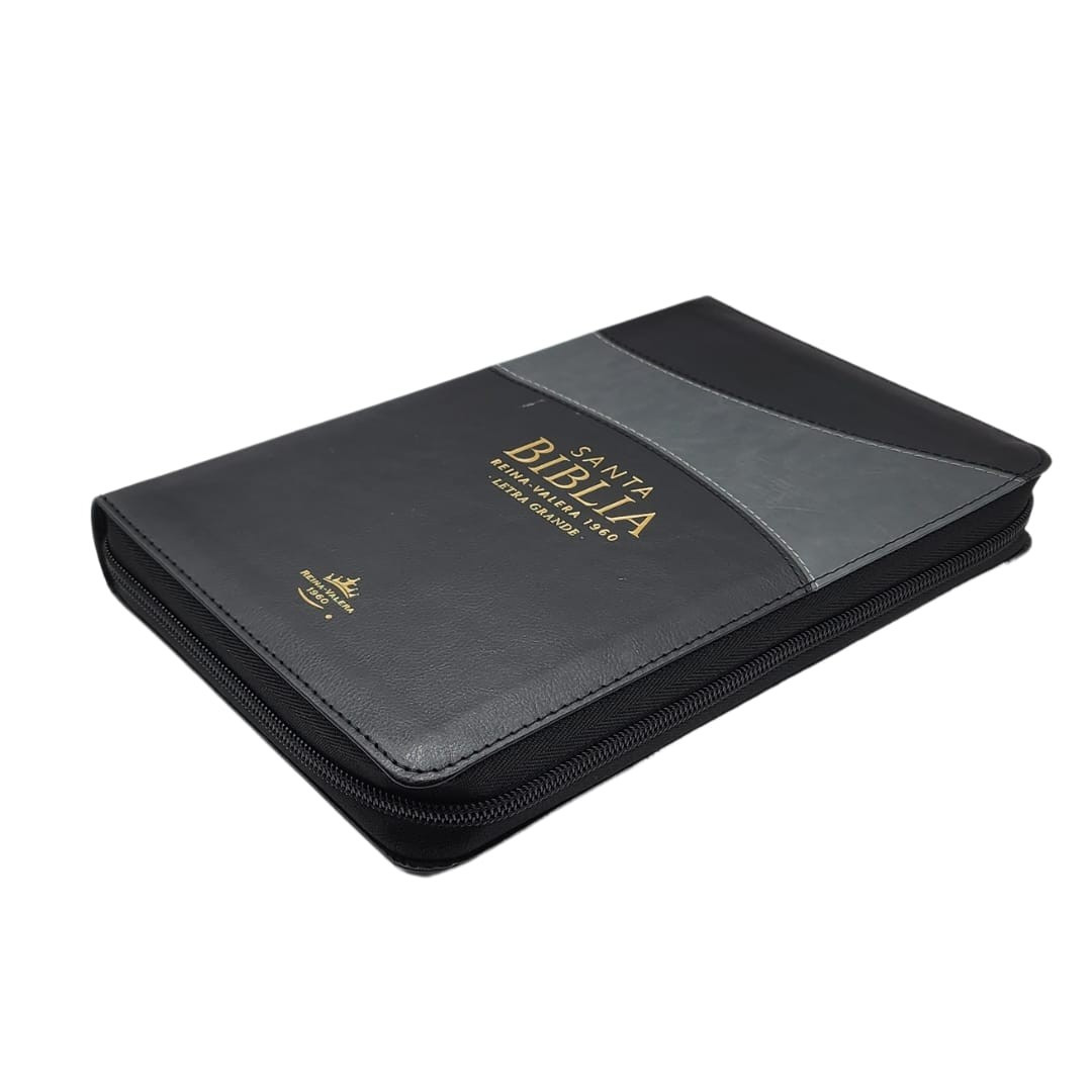 Biblia Letra Grande con Índice y Cierre – Bitono Negro/Gris Simil Piel – Reina Valera 1960 - Imagen 2