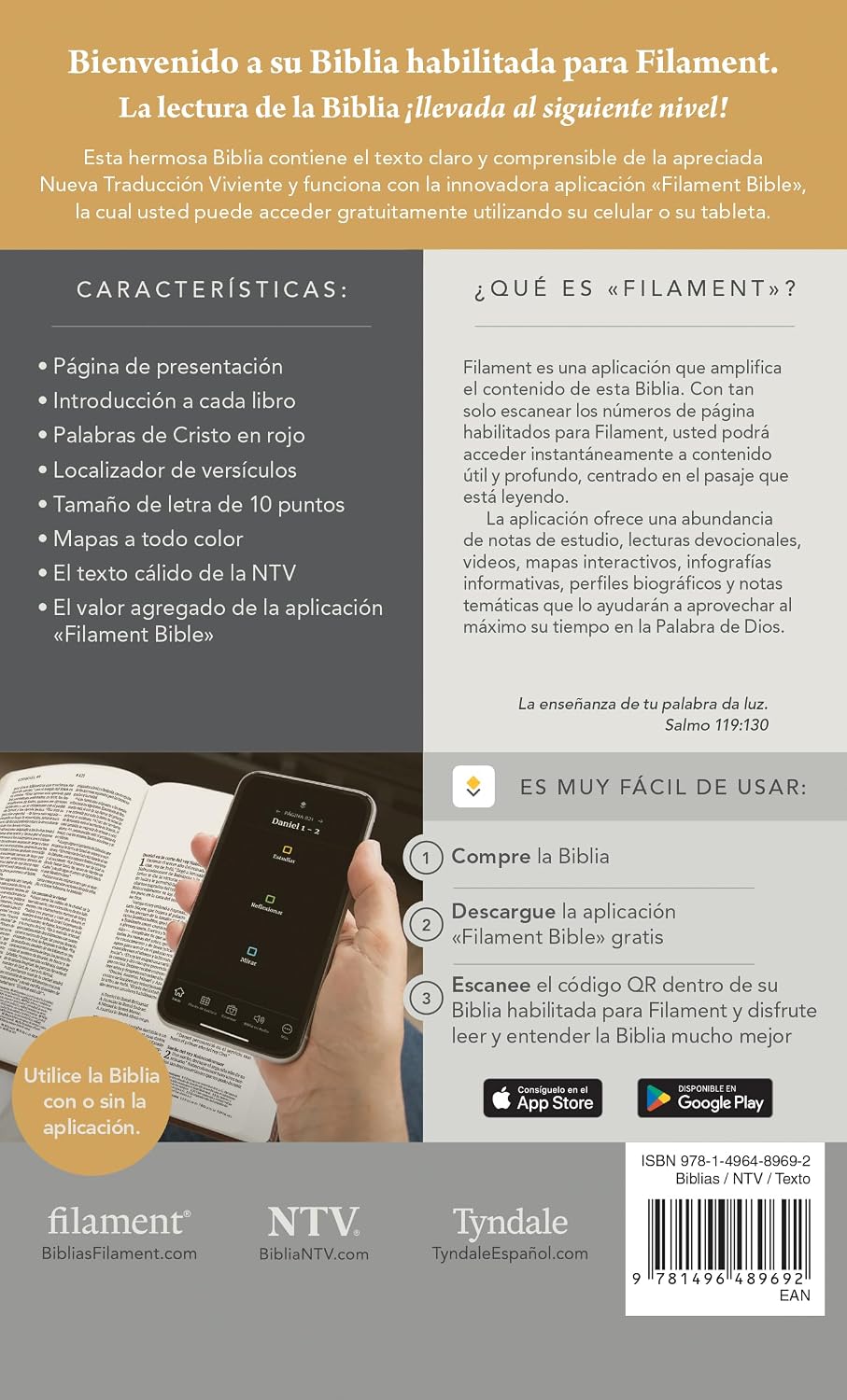 Biblia NTV Compacta Letra Gigante de Cierre con Filament – Beige Símil Piel - Imagen 8