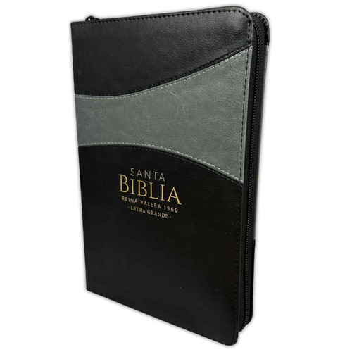 Biblia Letra Grande con Índice y Cierre – Bitono Negro/Gris Simil Piel – Reina Valera 1960
