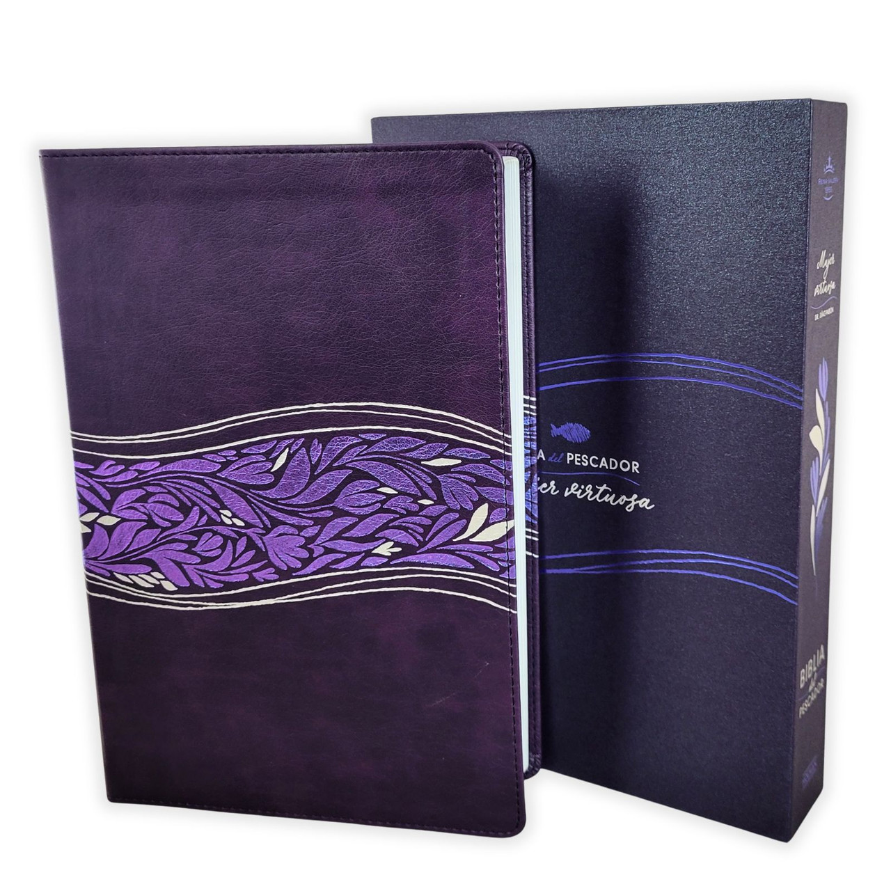 Biblia del Pescador Letra Grande Mujer Virtuosa con Índice - Floral Simil Piel - RVR 1960