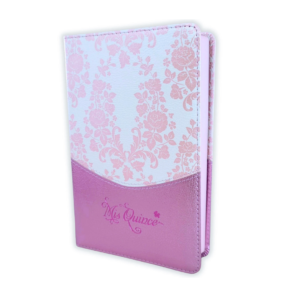 Biblia Mis Quince – Rosa Floreado con Aplique Símil Piel – RVR1960